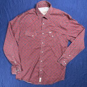 Rafter C Cowboy Collection Mens Red Geometric Pearl Snap Western Shirt Large